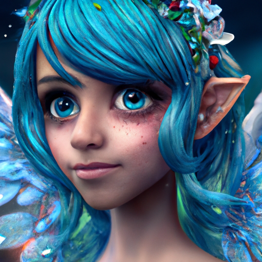 Portrait of {a beautiful fairy} with {blue} hair and with cute face, beautiful innocent eyes, delicate wings, {winter wonderland}, perfect composition, hyperrealistic, super detailed, 8k, high quality, trending art, trending on artstation, sharp focus, studio photo, intricate details, highly detailed, by  greg rutkowski